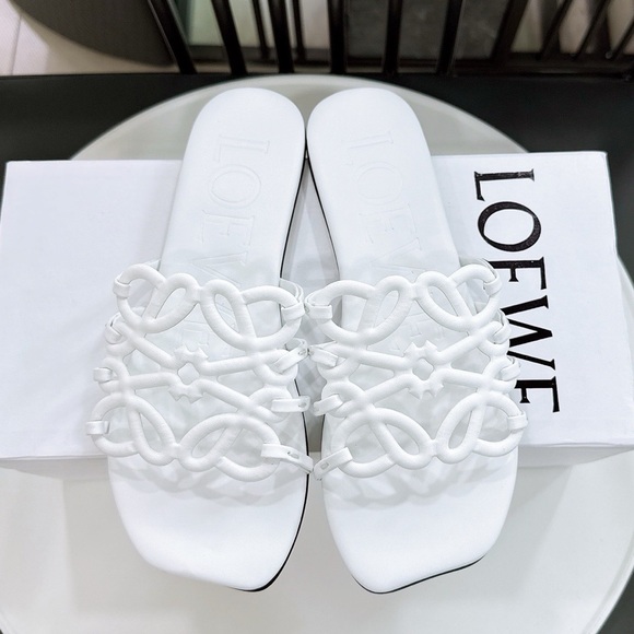Loewe Shoes - NEW Loewe White Anagram Cutout Sandals